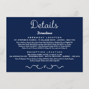 Recepción Tarjeta de inserción de detalle de boda Azul mar