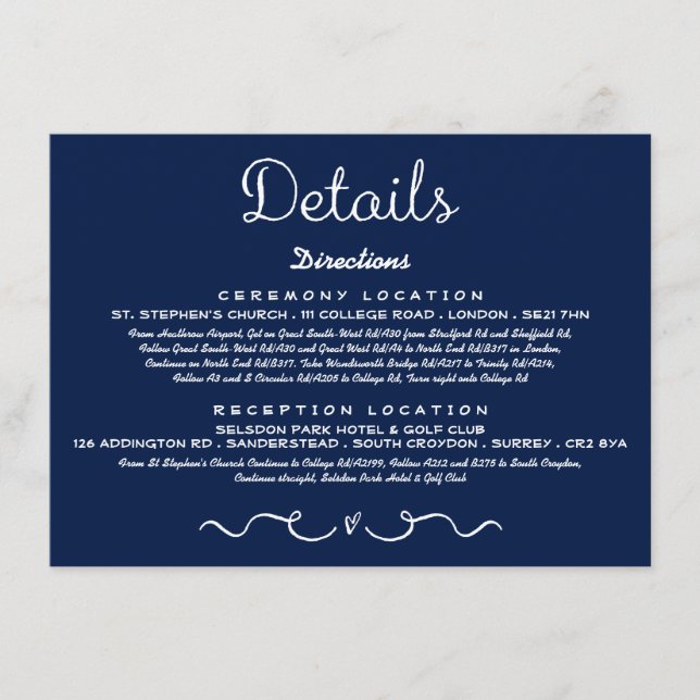 Recepción Tarjeta de inserción de detalle de boda | Azul mar (Anverso)