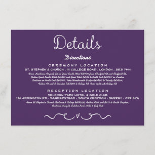 Recepción Tarjeta de inserción de detalle de boda Morado m