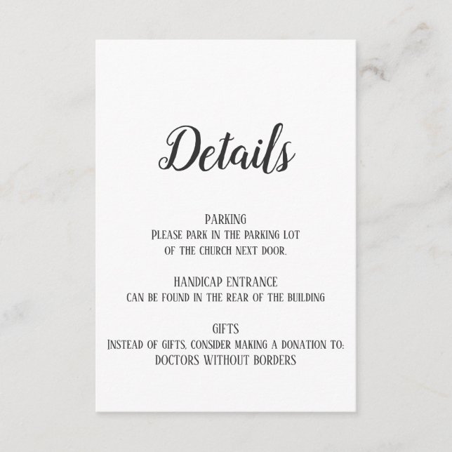 Recepción Tarjeta de inserción de detalle de retiro minimali (Anverso)