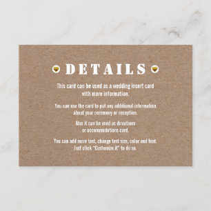 Recepción Tarjeta de inserción de detalles de boda de cartón