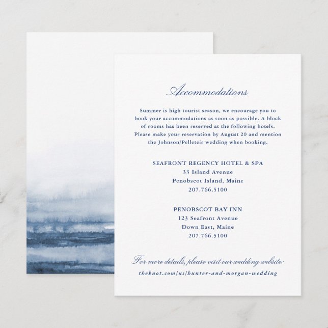 Recepción Tarjeta de inserción de dos hoteles Boda - Penobsc (Anverso / Reverso)