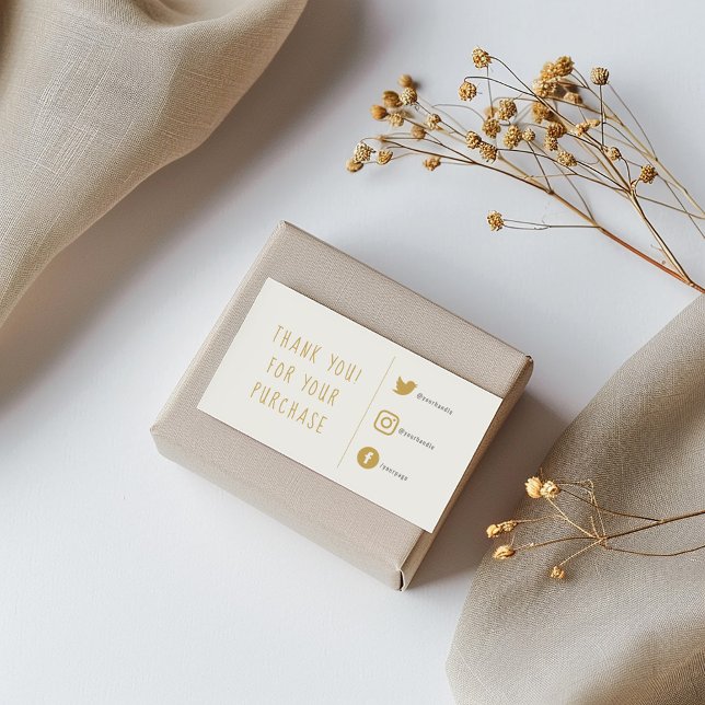 Recepción Tarjeta de inserción de enlaces sociales dorados y (Gold colored social links thank you enclosure card for customer orders.)