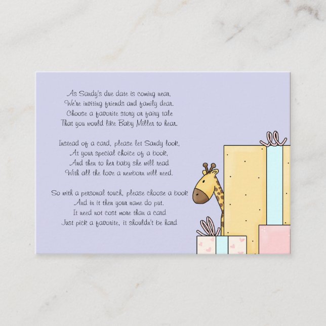 Recepción Tarjeta de inserción de libro de Baby Shower (Anverso)