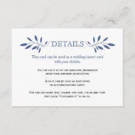 Recepción Tarjeta de inserción de patrón de hojas azul índig