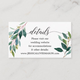 Recepción Tarjeta de inserción del sitio web del Boda Garden