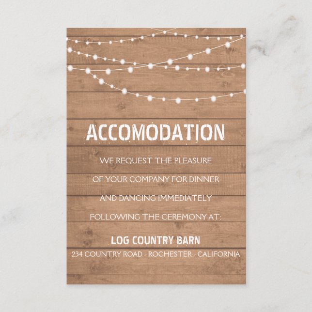 Recepción Tarjeta de inserto de boda con luces de cadena y v (Anverso)