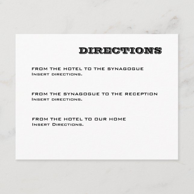 Recepción Tarjeta de instrucciones Ashton Bar Mitzvah (Anverso)