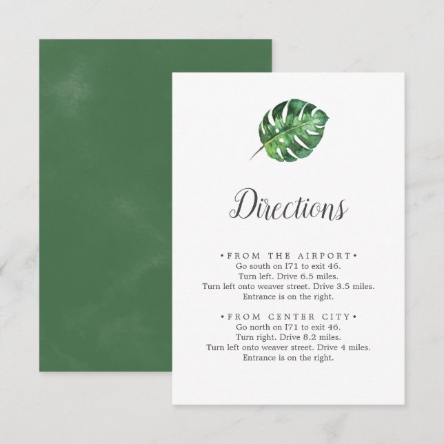 Recepción Tarjeta de instrucciones de palma tropical salvaje (Anverso / Reverso)