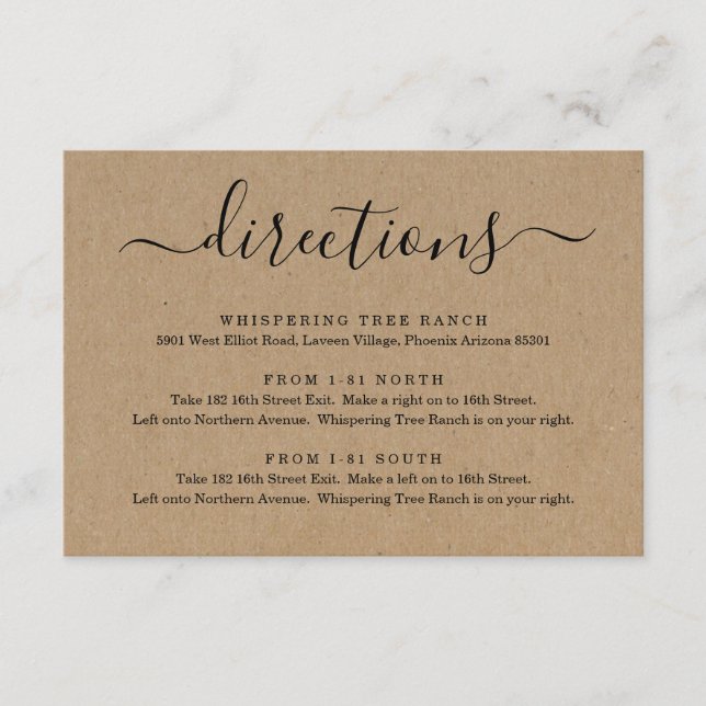 Recepción Tarjeta de instrucciones - Papel Kraft Simple (Anverso)