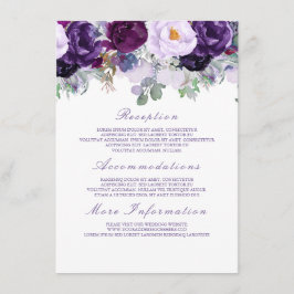 Recepción Tarjeta de invitado con información de Boda morado