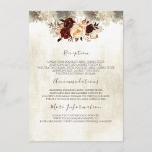 Recepción Tarjeta de invitado con información sobre Boda flo