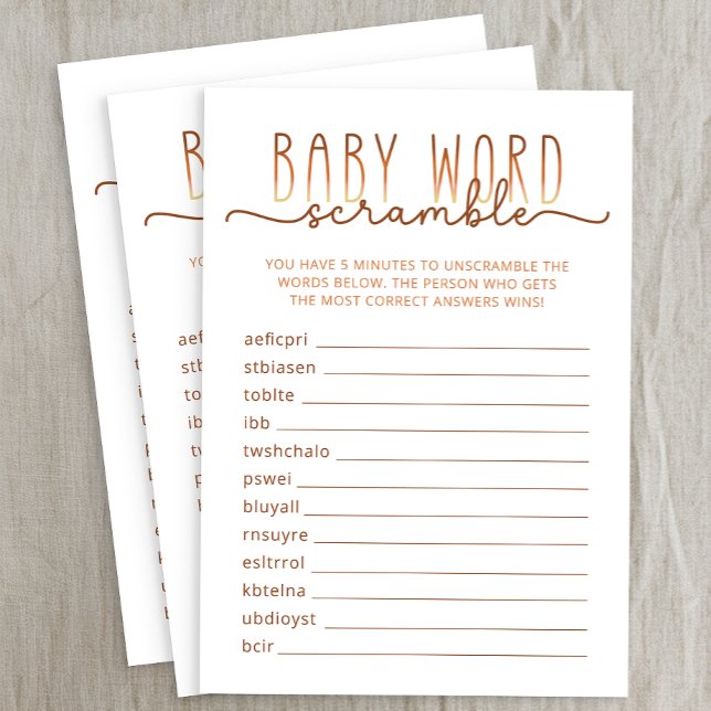 Recepción Tarjeta de juego Baby Shower Neutral Word Scramble (Baby Shower Game)