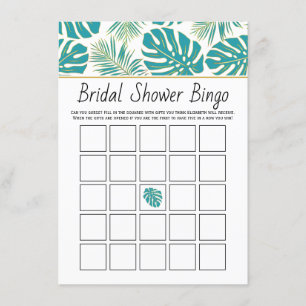 Recepción tarjeta de juego de bingo de novia de hojas tropic