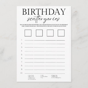 Recepción tarjeta de juego de dispersión de cumpleaños minim