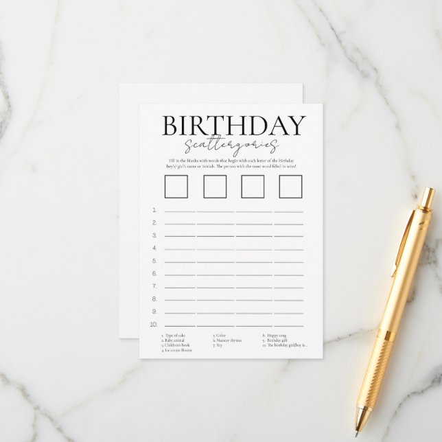Recepción tarjeta de juego de dispersión de cumpleaños minim (Anverso/Reverso In Situ)