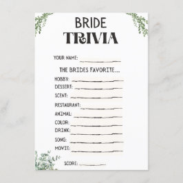 Recepción Tarjeta de juego de trivia para despedida de solte