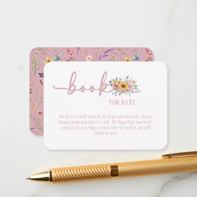 Recepción Tarjeta de libro de flores silvestres rosa sólido  (Anverso/Reverso In Situ)