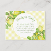 Tarjeta de libros de gingham amarillo limón para b