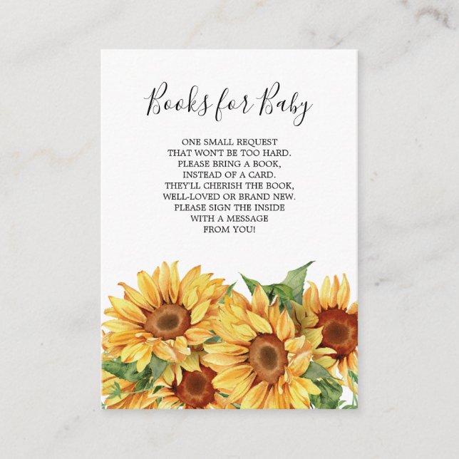 Recepción Tarjeta de Libros de Girasoles Rústicos para Bebé (Anverso)