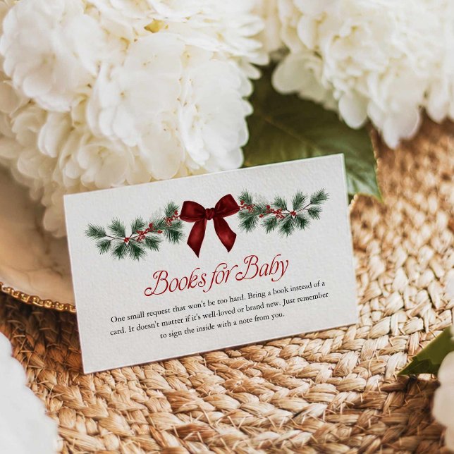 Recepción Tarjeta de libros de invierno de lazo rojo para be (Christmas Baby Shower Books for Baby Card)