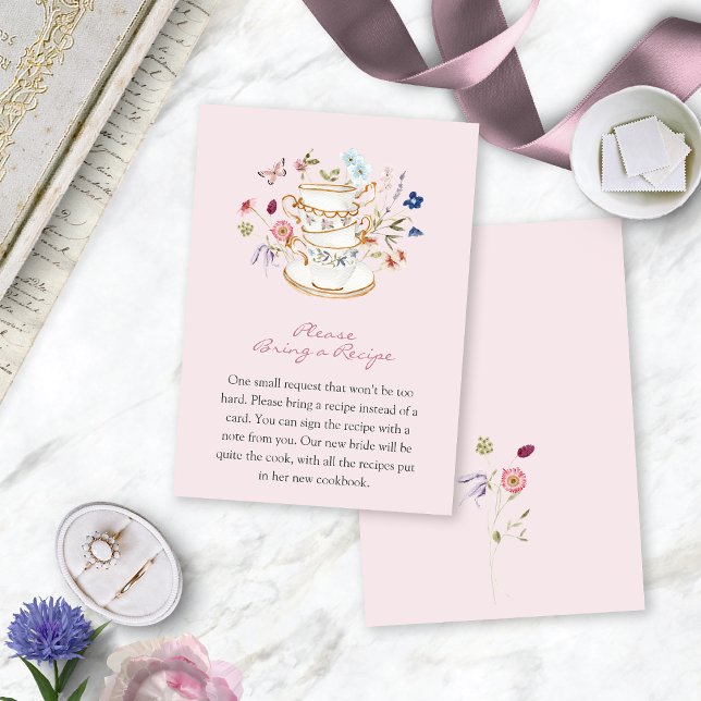 Recepción Tarjeta de Libros Florales Rosados (Pink Floral Tea Party Books for Baby Enclosure Card by Painted Paperie
)
