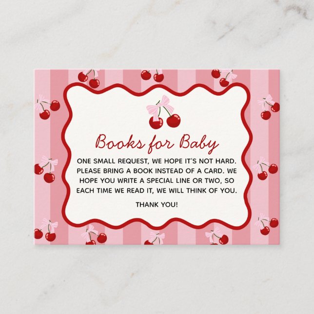 Recepción Tarjeta de Libros para Bebé Coquette Cherry (Anverso)