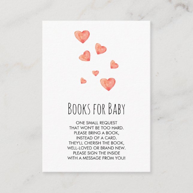 Recepción Tarjeta de libros para bebé de corazones de acuare (Anverso)