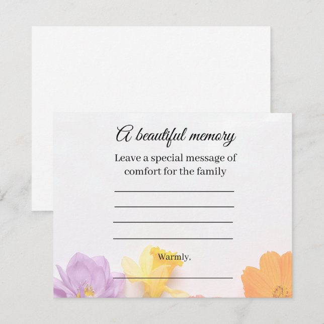 Recepción Tarjeta de Mensaje Memorial de Flor (Anverso / Reverso)