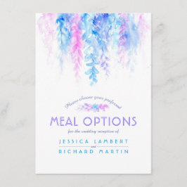 Recepción tarjeta de opciones de comida en cascada de flores