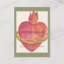 Tarjeta de oración de acuarela del Sagrado Corazón