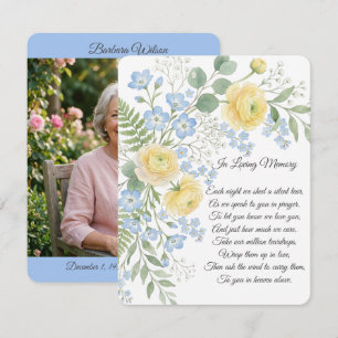 Recepción Tarjeta de oración floral azul de acuarela amarill