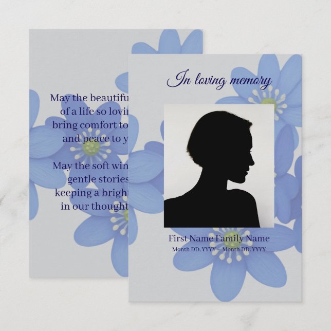 Recepción Tarjeta de oración fúnebre azul real (Anverso / Reverso)