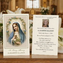 Recepción Tarjeta de oración fúnebre católica de la Beata Ma
