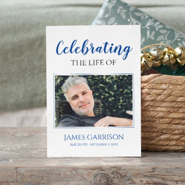 Recepción Tarjeta de oración funeraria azul elegante con fot (Subido por el creador)