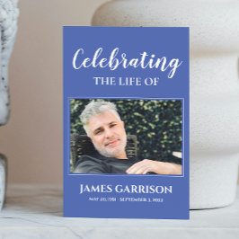 Recepción Tarjeta de oración funeraria azul elegante con fot