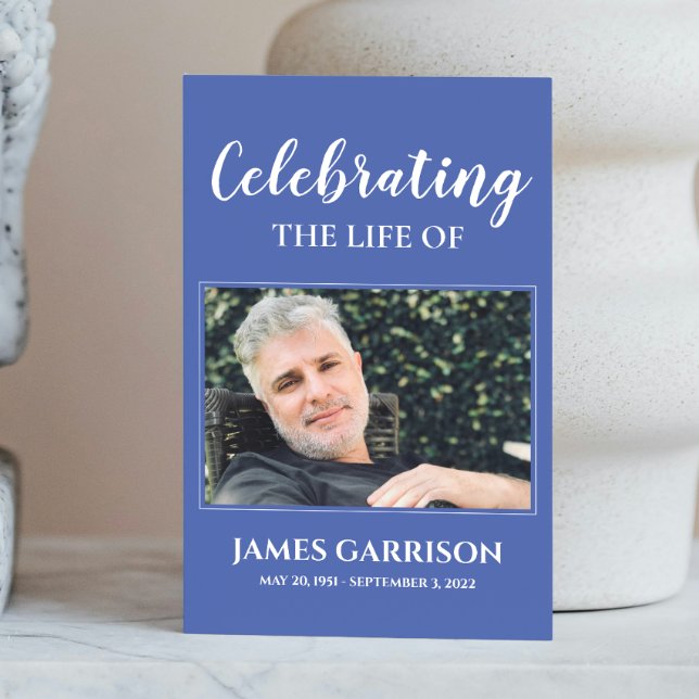 Recepción Tarjeta de oración funeraria azul elegante con fot (Subido por el creador)