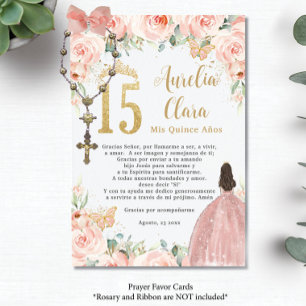 Recepción Tarjeta de Oración Quinceañera Floral Butterflies 