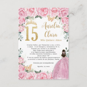 Recepción Tarjeta de Oración Quinceañera Floral Rosa Oro Qui