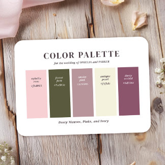 Recepción Tarjeta de paleta de colores de boda en marfil mau