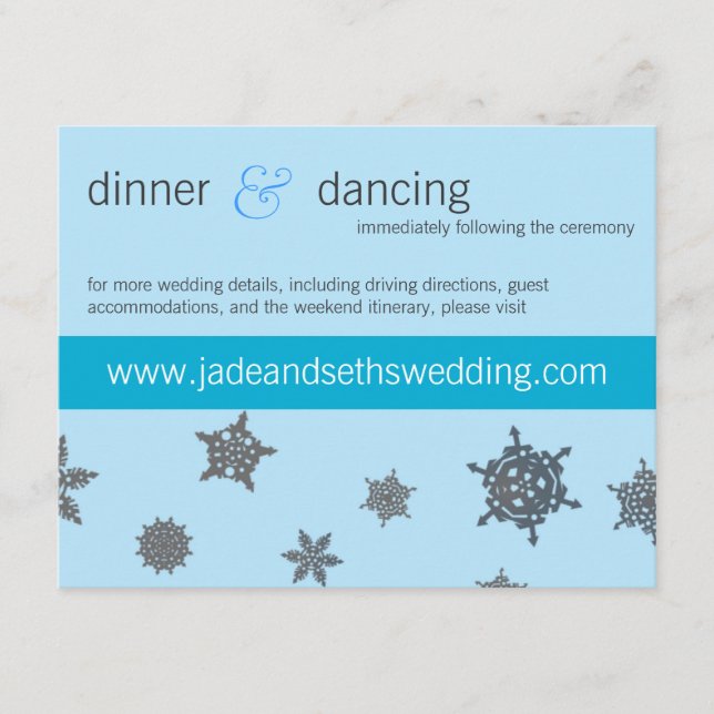 Recepción tarjeta de perfil de sitio web de boda de copo de  (Anverso)