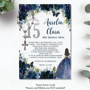 Recepción Tarjeta de plegaria Quinceañera 15 Floral de plata
