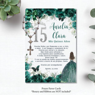 Recepción Tarjeta de plegaria Quinceañera 15 Plata floral es