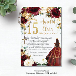 Recepción Tarjeta de plegaria Quinceañera con flores de marf
