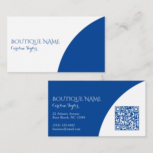 Recepción Tarjeta de presentación código QR azul boutique Co (Anverso / Reverso)