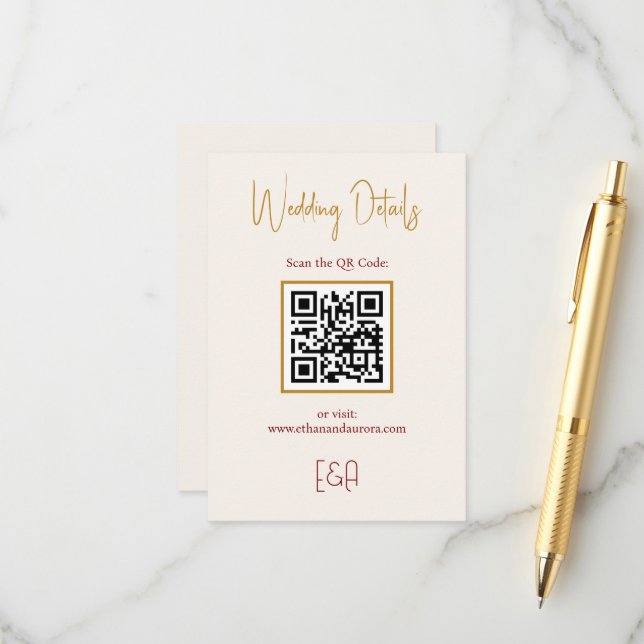 Recepción Tarjeta de Presentación de Código QR de Boda Burgu (Anverso/Reverso In Situ)
