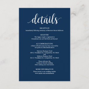 Recepción Tarjeta de presentación de detalles de Boda de la 