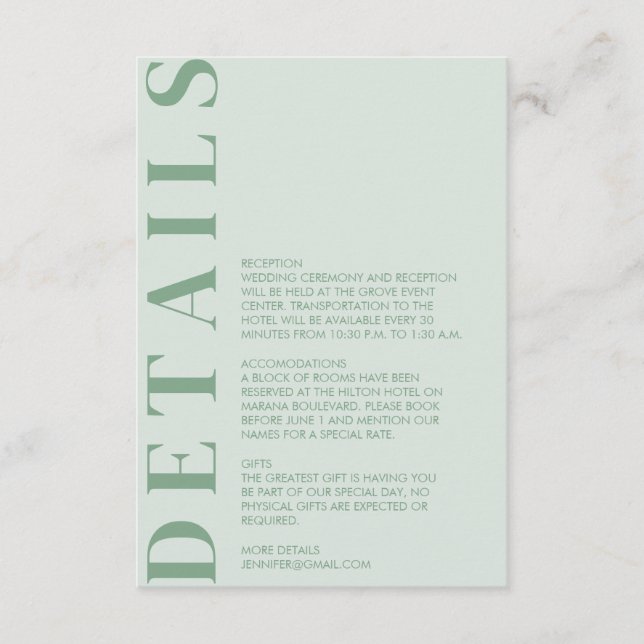 Recepción Tarjeta de presentación de Guay Mint India (Anverso)