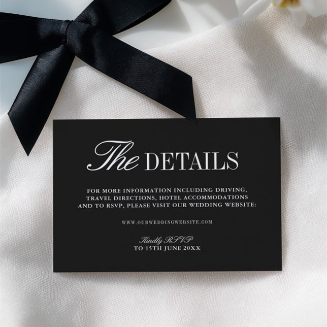 Recepción Tarjeta de Presentación de Sitio Web de Boda Negra (Elegant Black Wedding Website Enclosure Card)