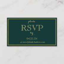 Tarjeta de presentación RSVP de Emerald y Gold Art